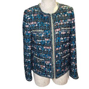 Anfeiouna Paris Style Womens Tweed Boucle Jacket Size M Multicolor Intricate
